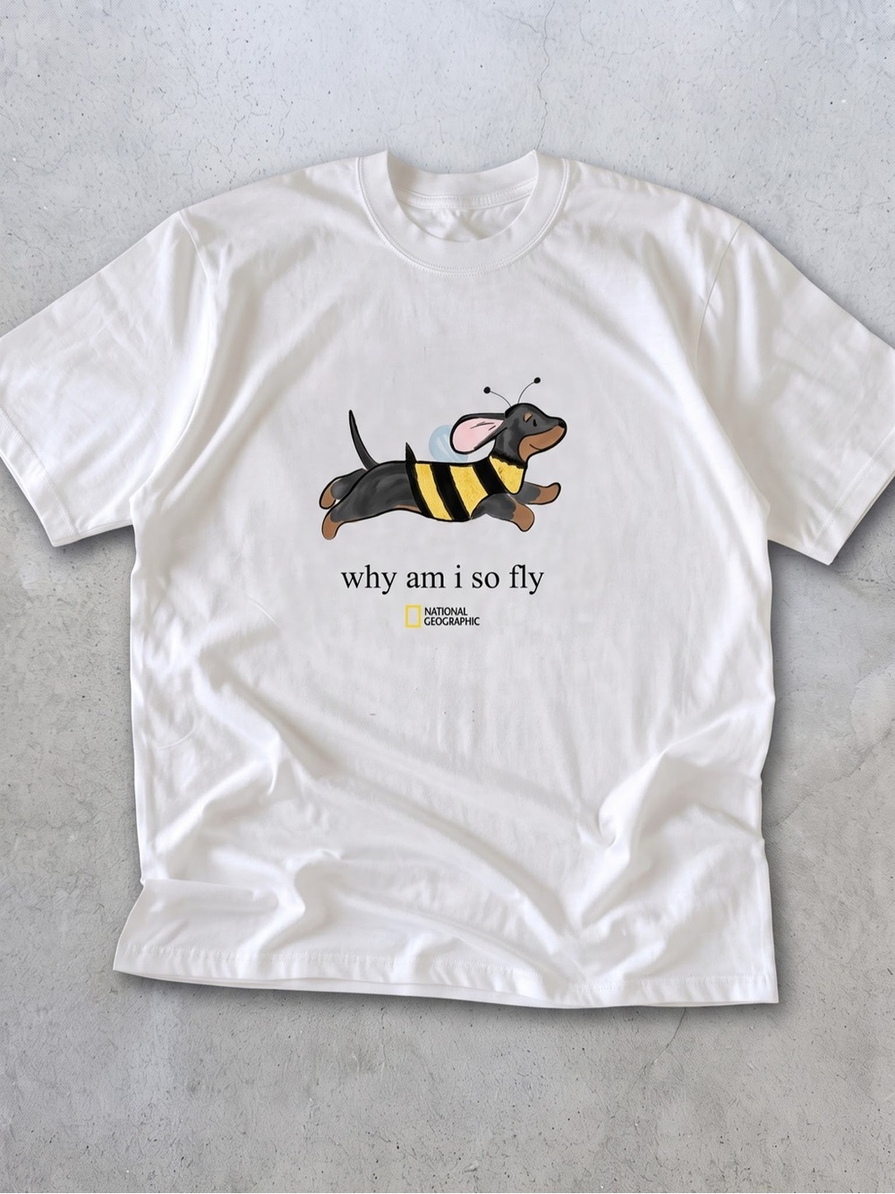 National Geographic White 'Why Am I So Fly'
Dog Graphic Tee
